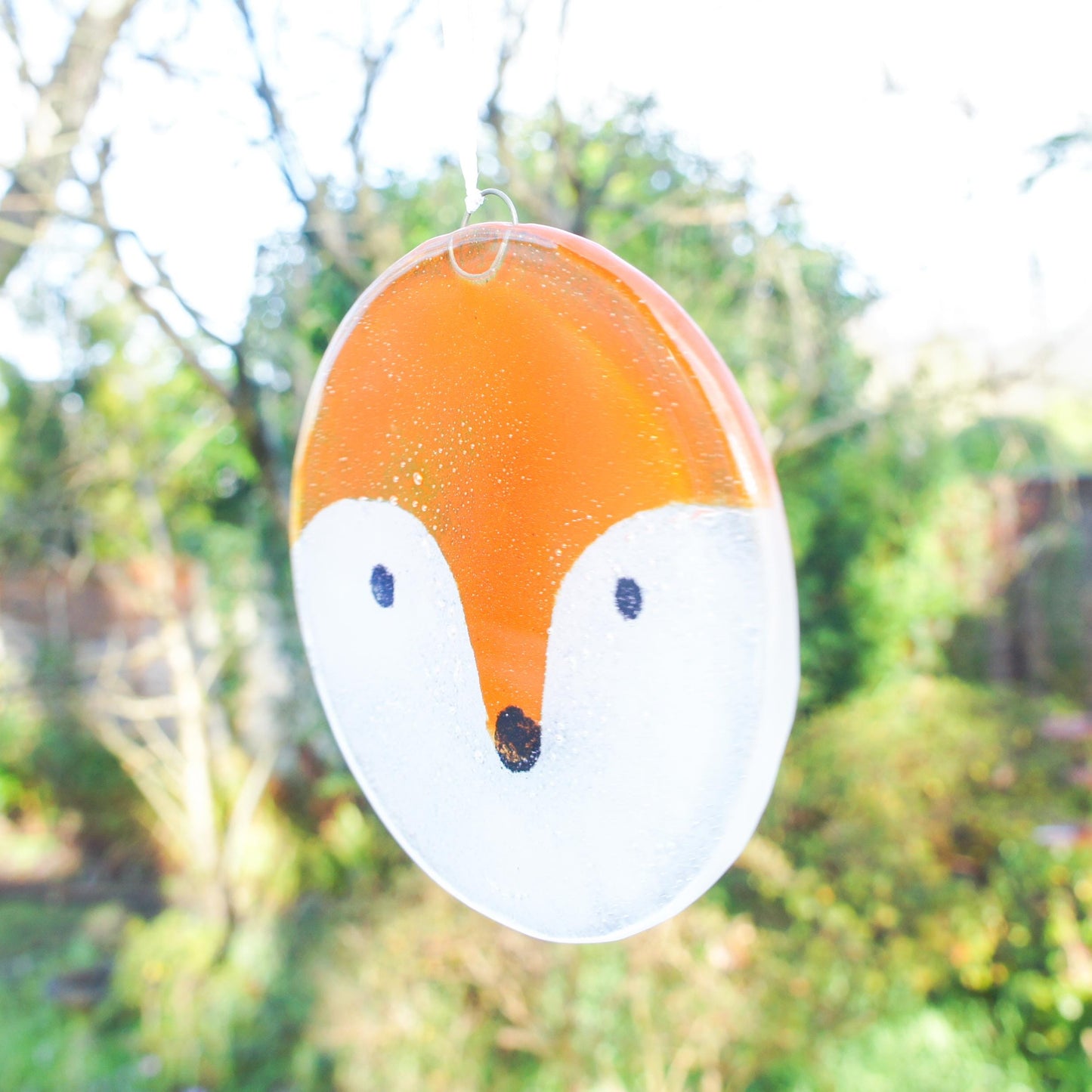 fused glass	hanging ornament	fox art	fox gifts	yard art glass	sea glass art	house warming	nanny gift	Fox	Glass Suncatcher	gift for couple	hostess gift	garden yard