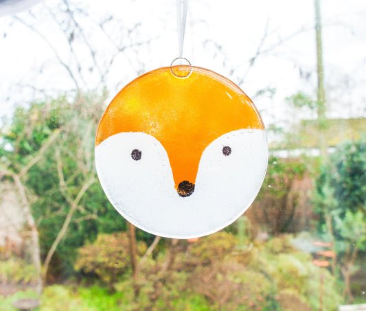 fused glass	hanging ornament	fox art	fox gifts	yard art glass	sea glass art	house warming	nanny gift	Fox	Glass Suncatcher	gift for couple	hostess gift	garden yard