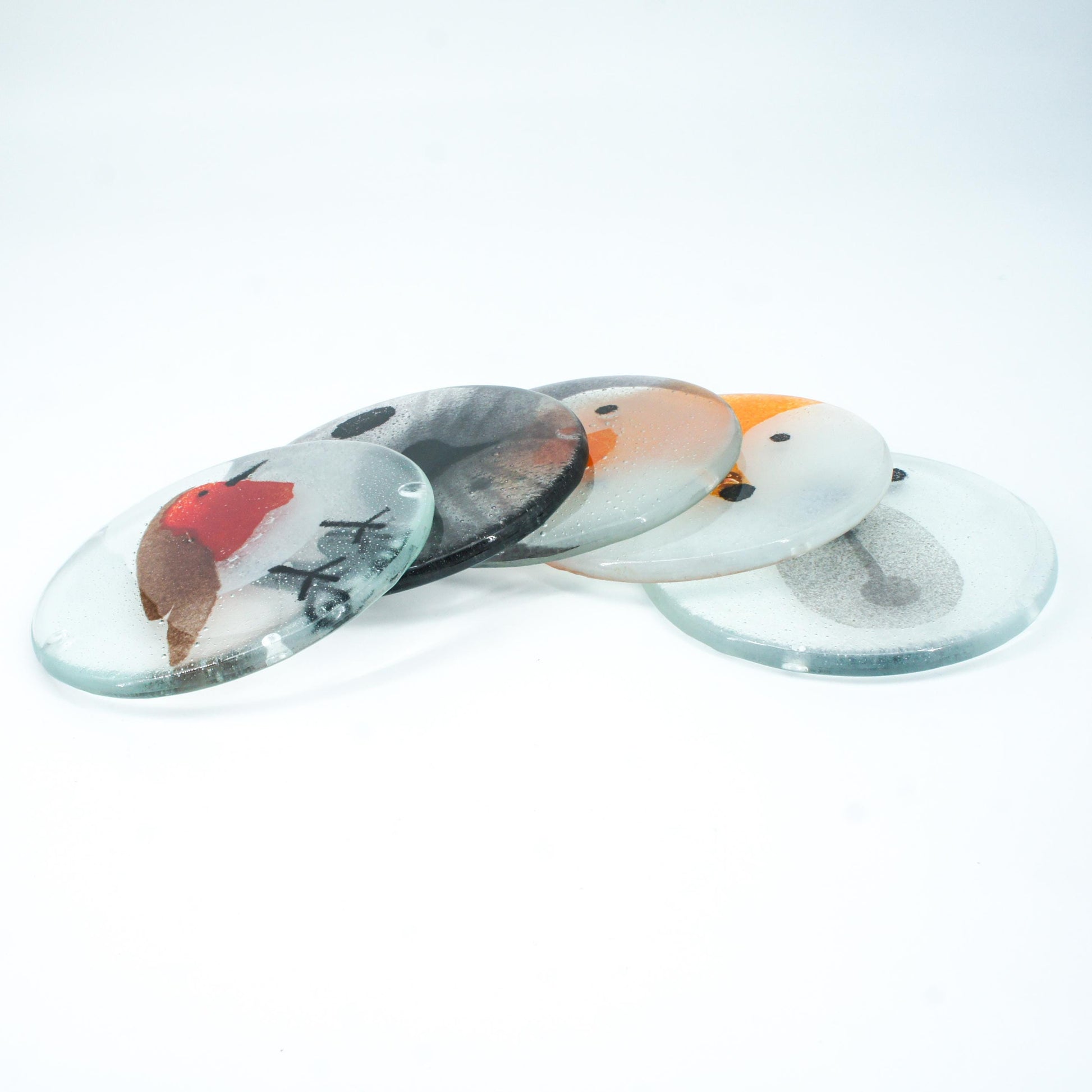set of 2 round fox face fused glass coasters with white ribbon, Set of 2 Fox Fused Glass Round Coasters 11cm(4 1/3"), fox round coaster orange & white, sea glass art, fox coaster