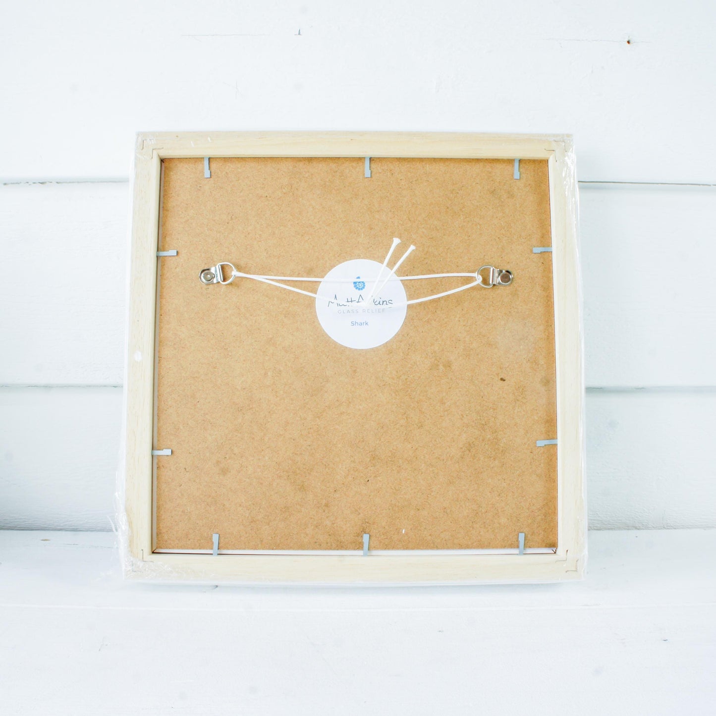 shark wall art frame, silver teal blue fused glass shimmering shark framed square 25cm (10"), shark decor, bathroom picture, sea glass art