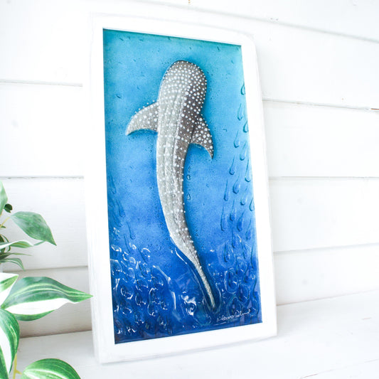 whale shark fused glass turquoise blue portrait picture frame
