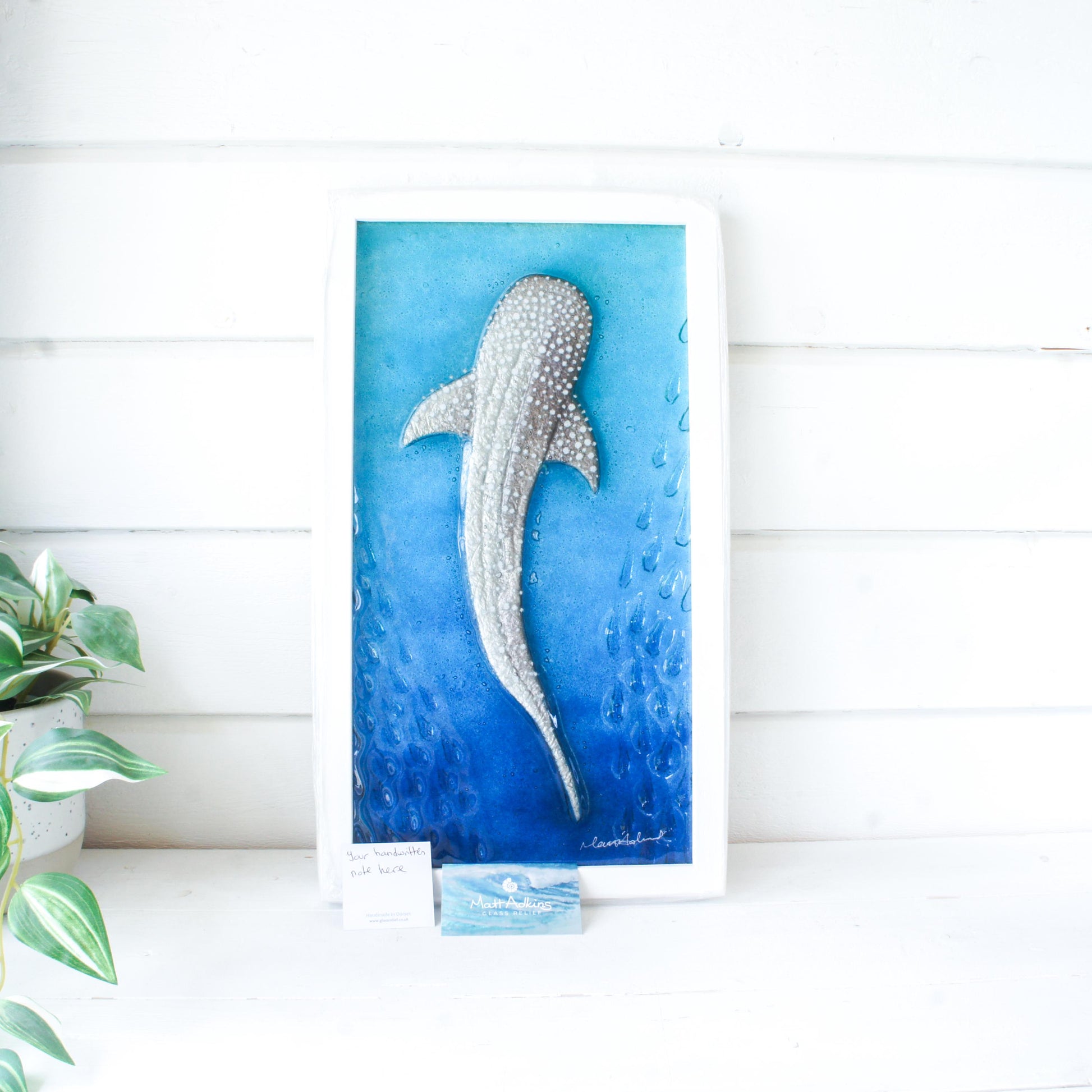 silver with dots whale shark fused glass turquoise deep blue portrait picture frame