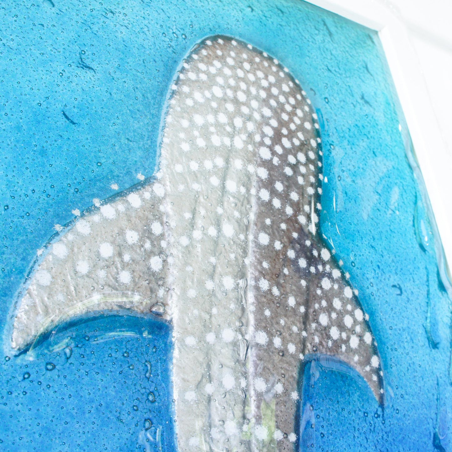 silver with dots whale shark fused glass turquoise deep blue portrait picture frame close up