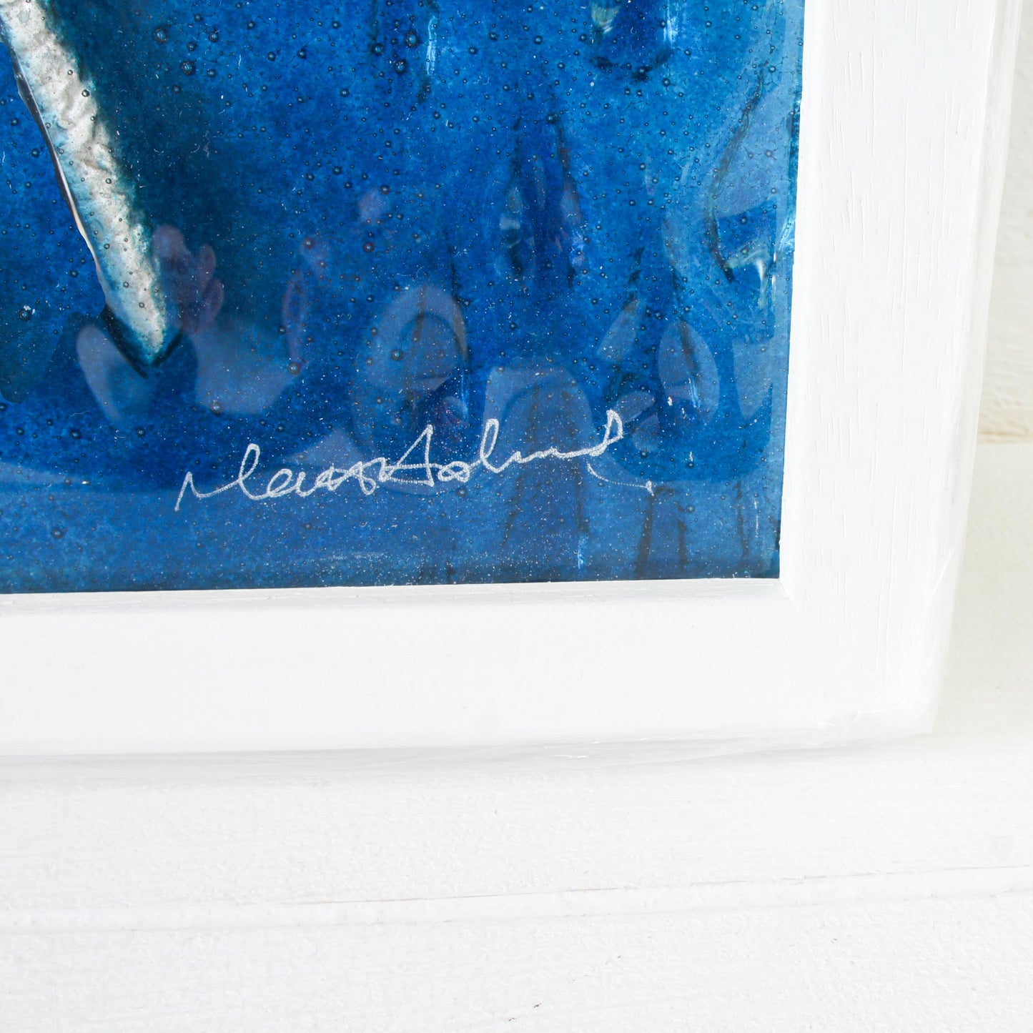 silver with dots whale shark fused glass turquoise deep blue portrait picture frame signature