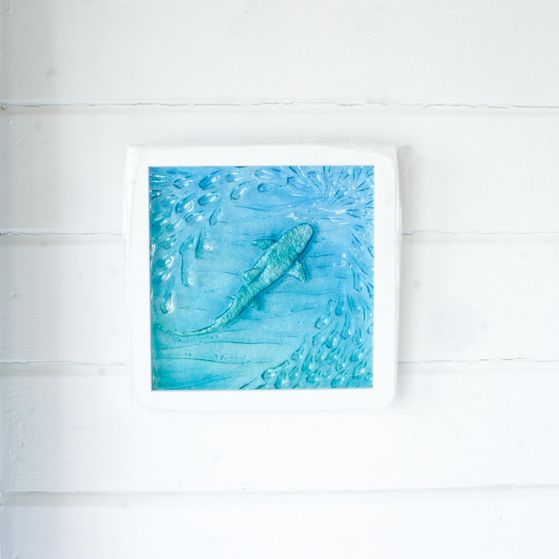 textured art with silver shimmering shark, nautical art, shark wall art, fish wall art