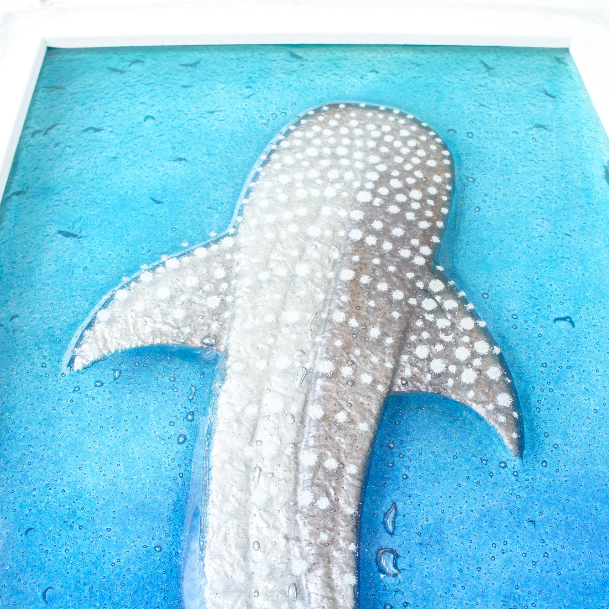 silver with dots whale shark fused glass turquoise deep blue portrait picture frame close up