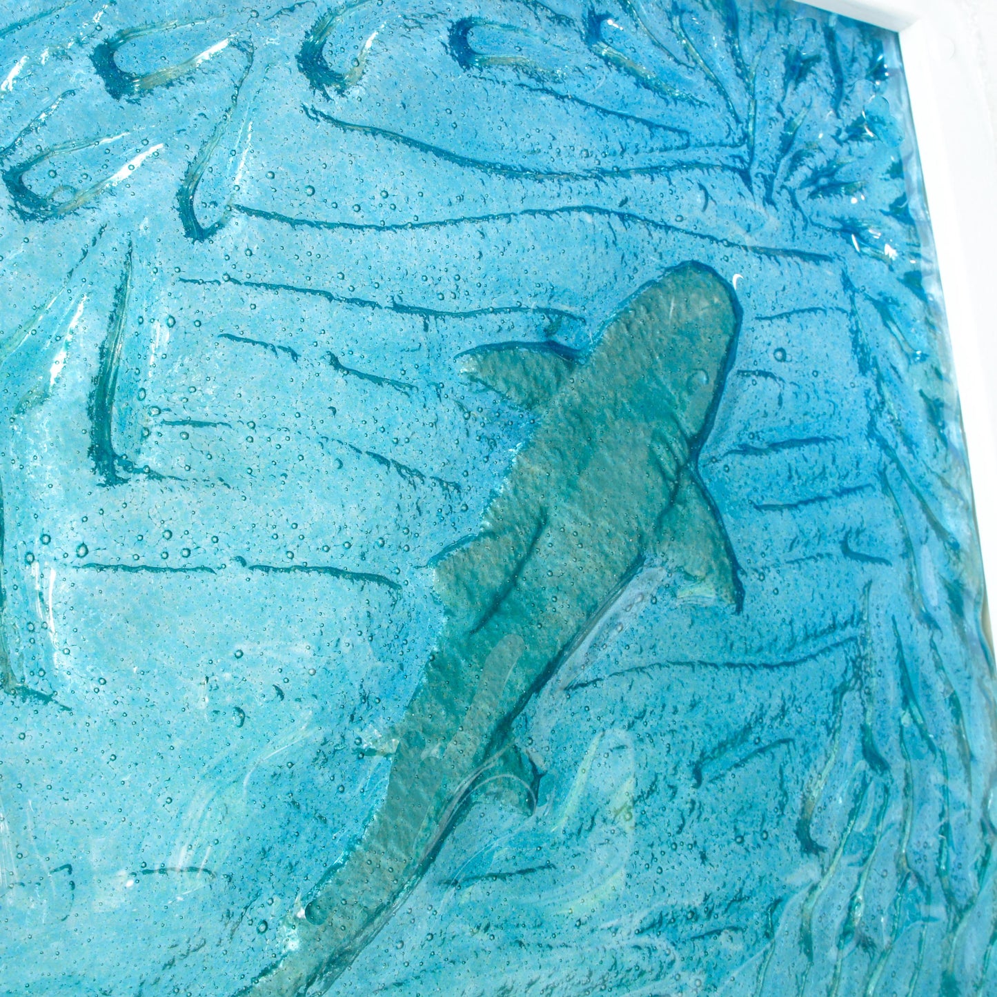 silver shark back painted texture art in picture frame, coastal decor