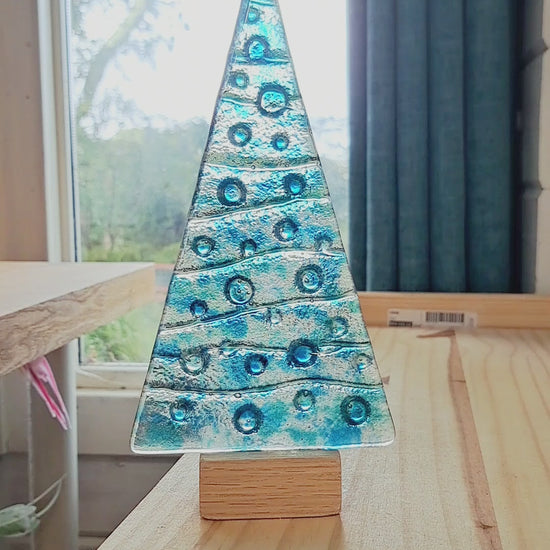 blue fused glass christmas tree decoration