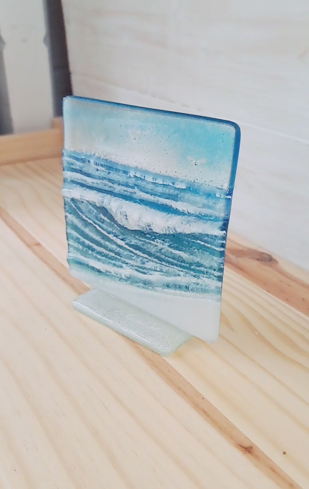 Wave Small Suncatcher Fused Glass Art 12cm