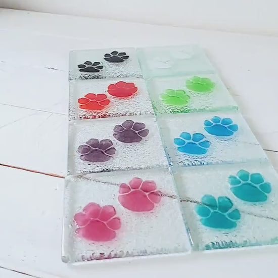 1 Dog Cat Fused Glass Coaster, hostess gift, custom coaster, cat lover gift, sea glass art, animal lover gift, desk decor, furry paw