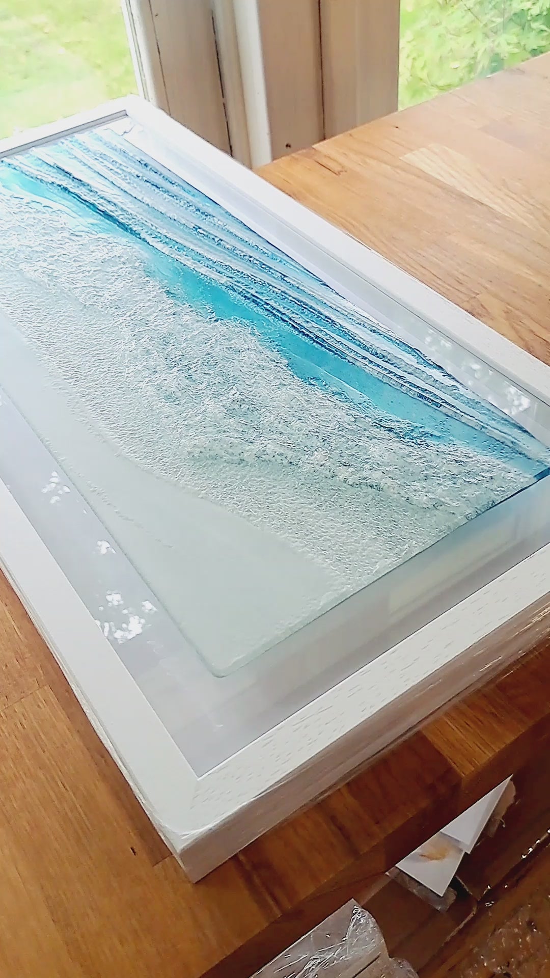 Large Wave Landscape Frame Fused Glass Wall Art