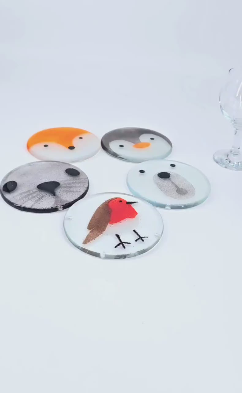 1 Fox Fused Glass Coaster 11cm(4 1/3"), orange fox round coaster, sea glass art, single coaster, animal coaster, handmade glass