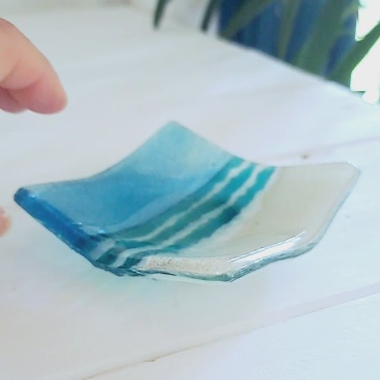 coastal ring dish, fused glass ring dish, candle holder