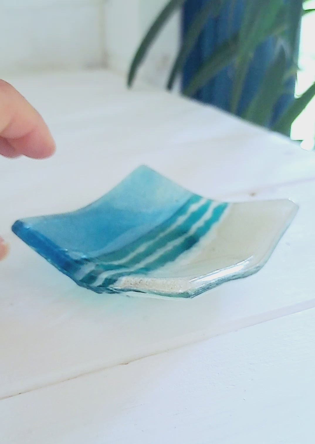 coastal ring dish, fused glass ring dish, candle holder