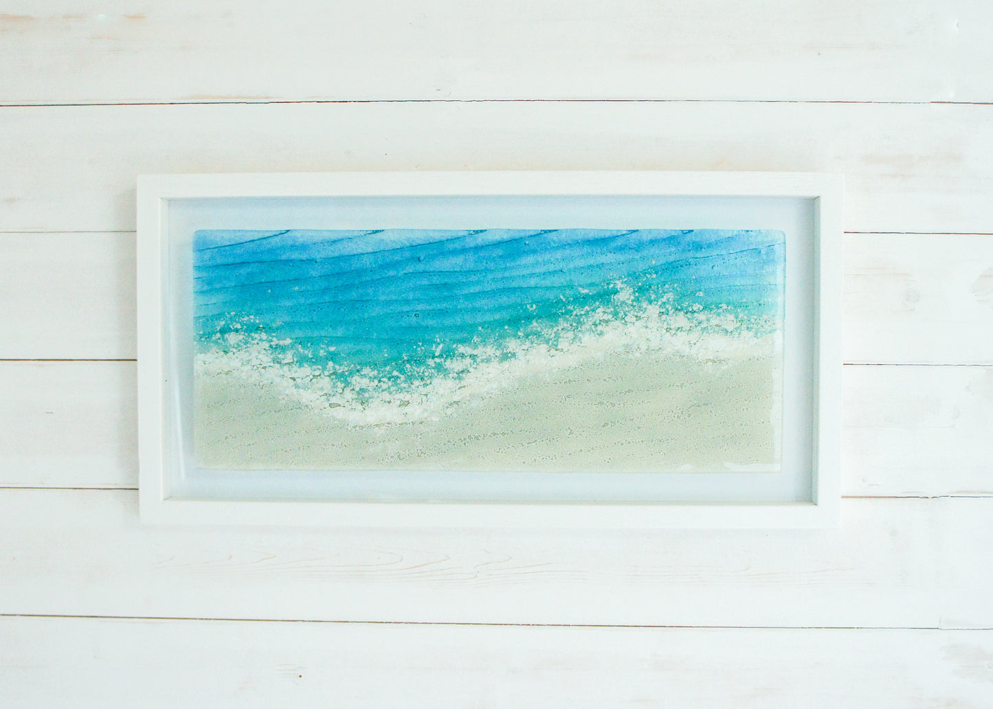 panoramic landscape fused glass wall art sea glass teal turquoise blue