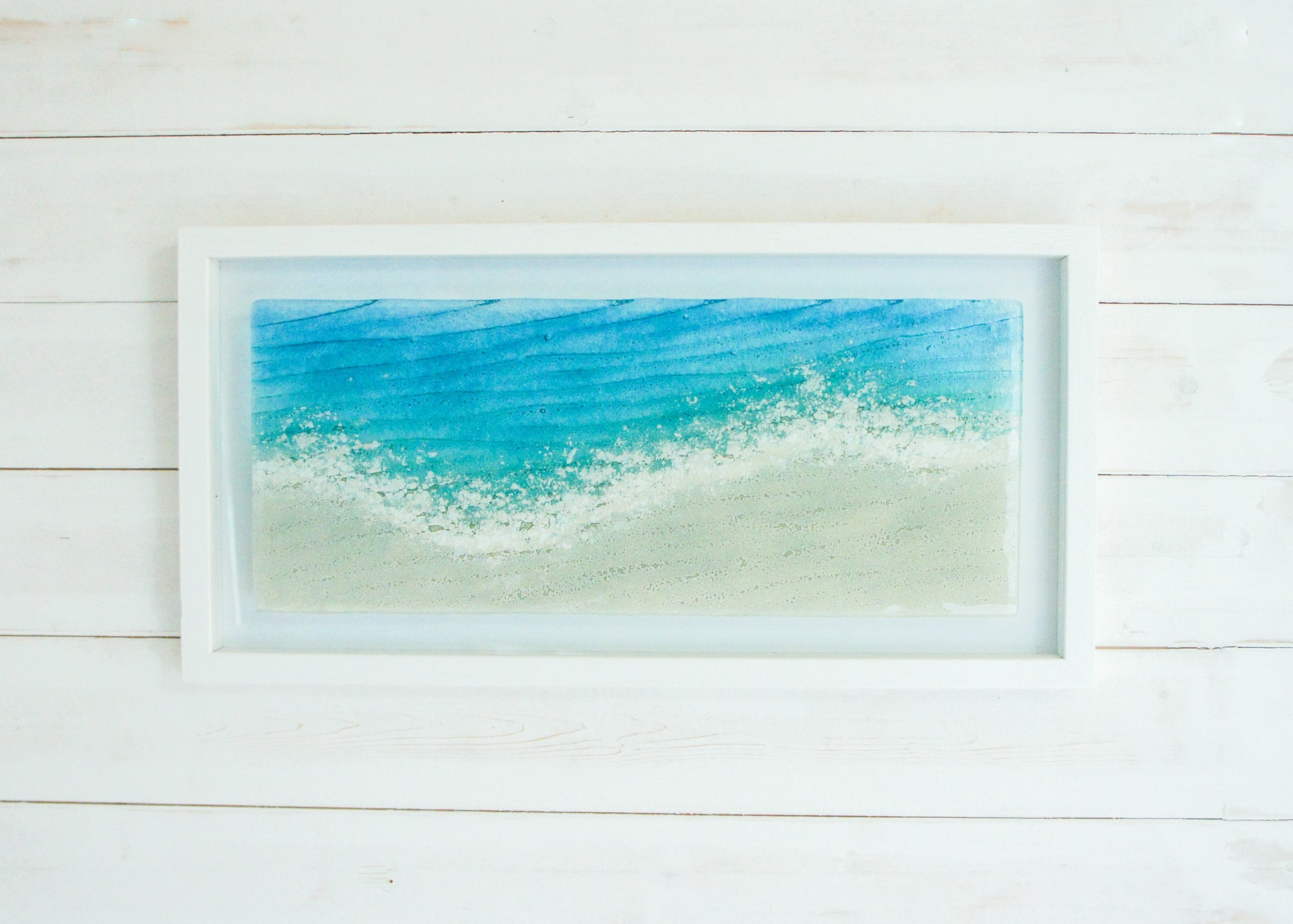 panoramic landscape fused glass wall art sea glass teal turquoise blue