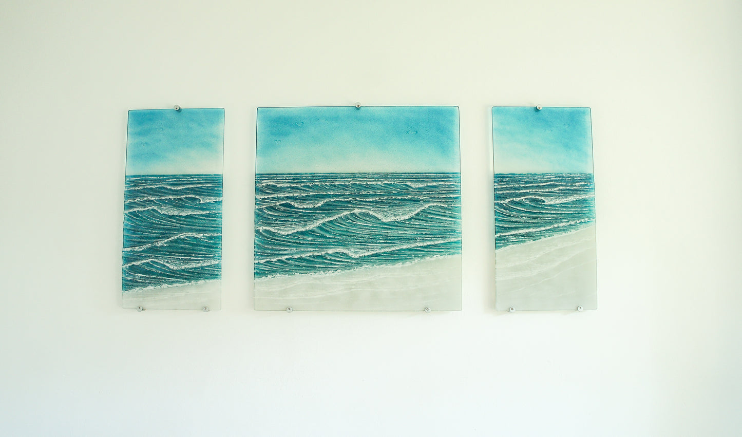 Large Triptych Wave Wall Panels - Left&Right 30x60cm (12x24")/Middle 60x60cm (24x24") with 9 fixings