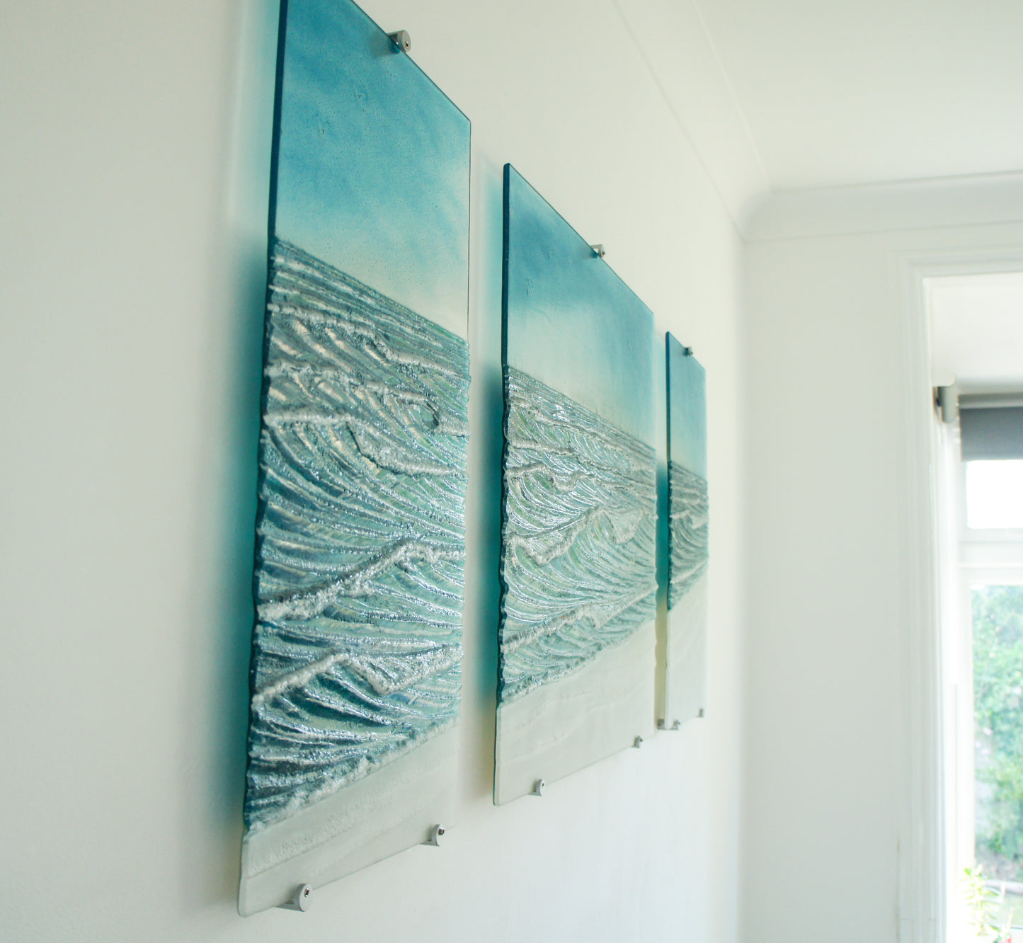 Large Triptych Wave Wall Panels - Left&Right 30x60cm (12x24")/Middle 60x60cm (24x24") with 9 fixings