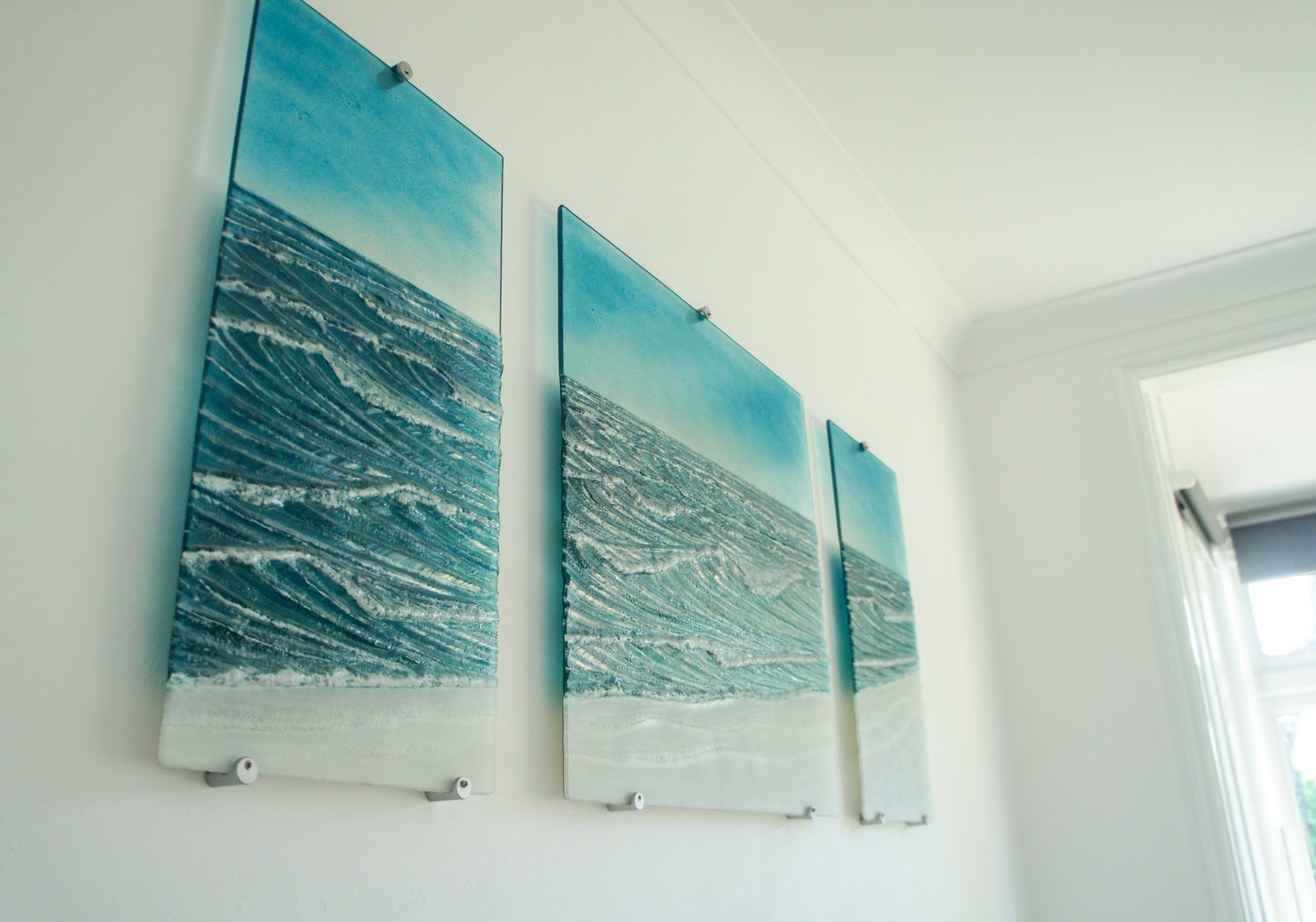 Large Triptych Wave Wall Panels - Left&Right 30x60cm (12x24")/Middle 60x60cm (24x24") with 9 fixings