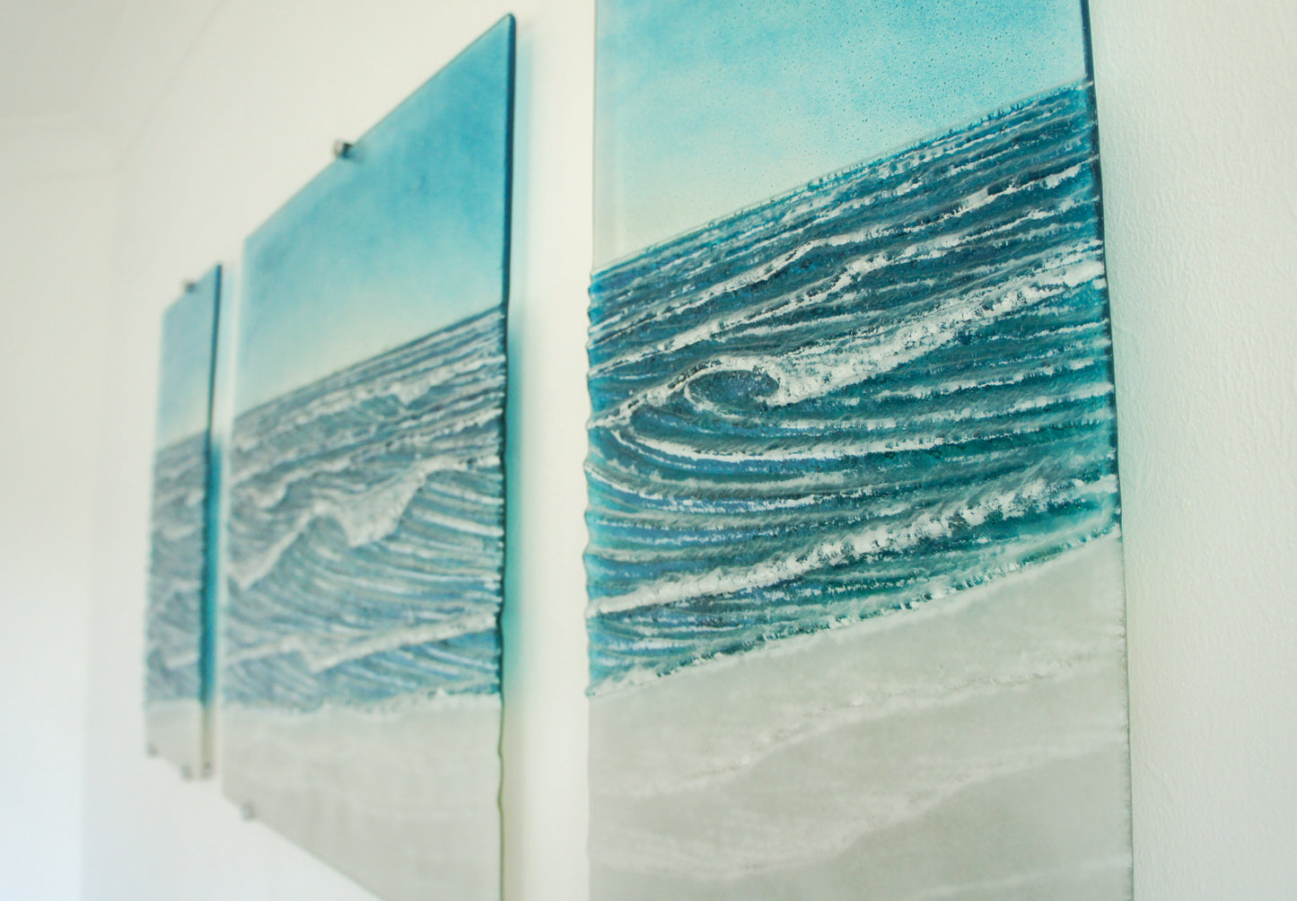 Large Triptych Wave Wall Panels - Left&Right 30x60cm (12x24")/Middle 60x60cm (24x24") with 9 fixings