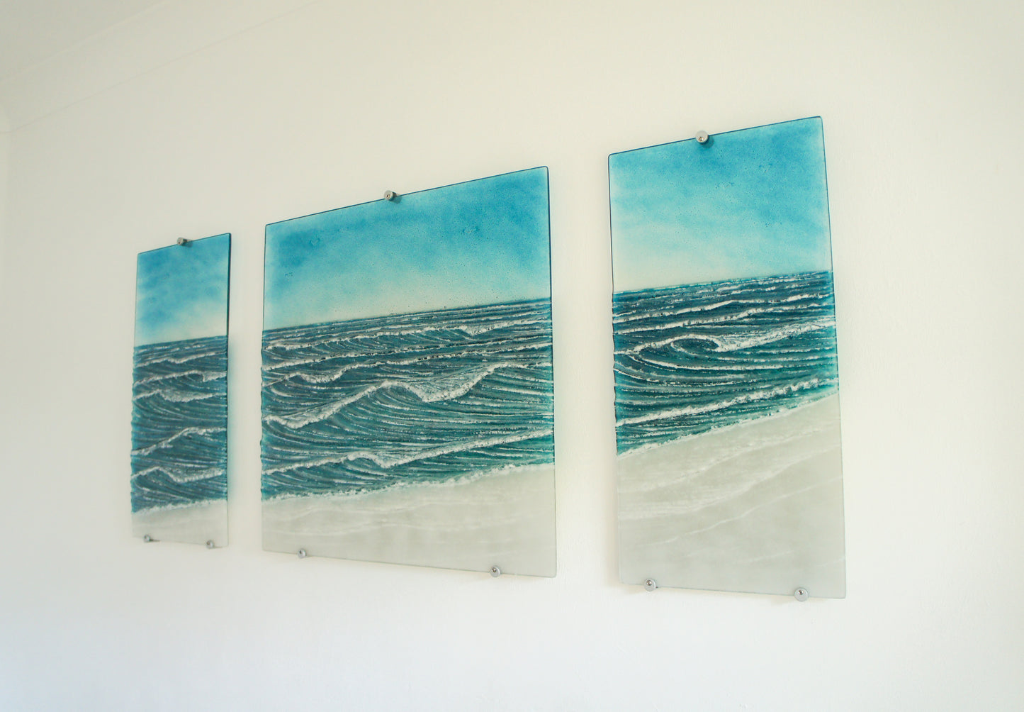 large wall wave glass wall art triptych
