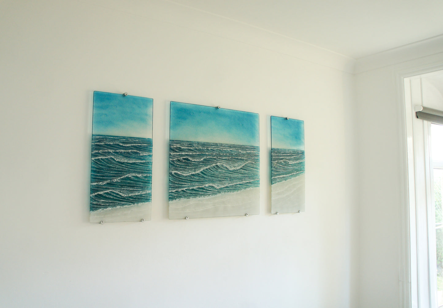 Large Triptych Wave Wall Panels - Left&Right 30x60cm (12x24")/Middle 60x60cm (24x24") with 9 fixings