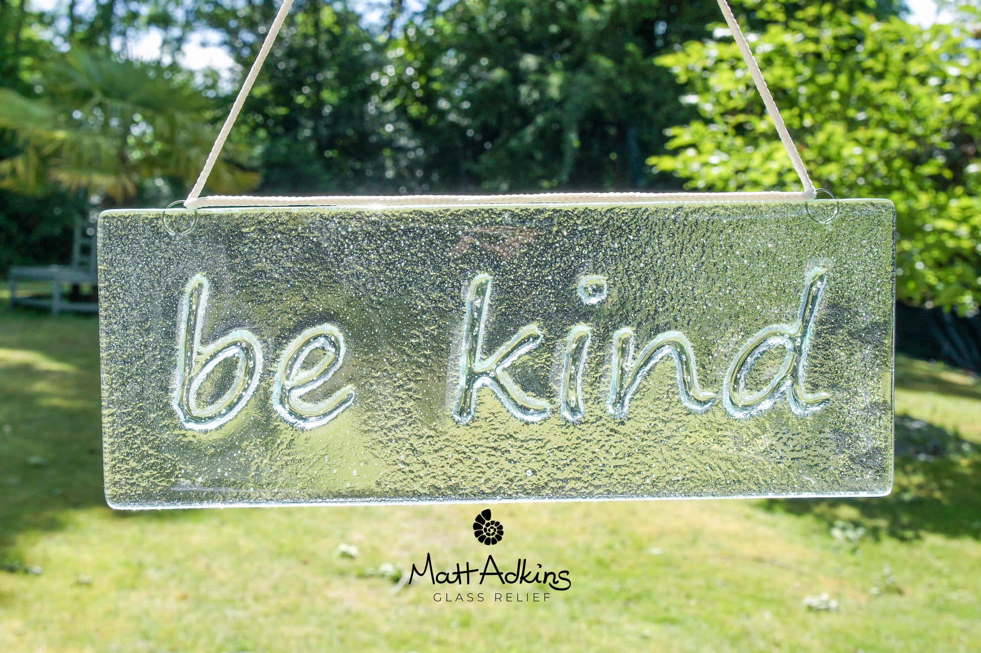 be kind glass hanging sign, glass suncatcher be kind