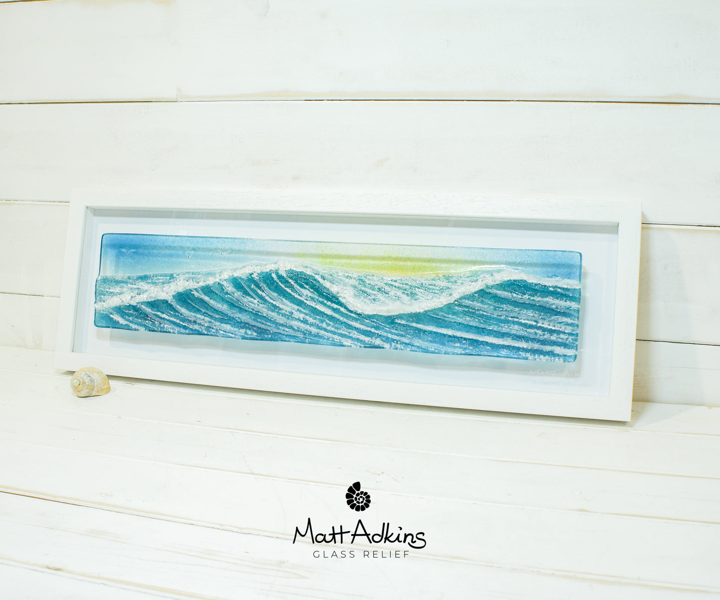 panoramic glass wall art wave teal blue sunrise