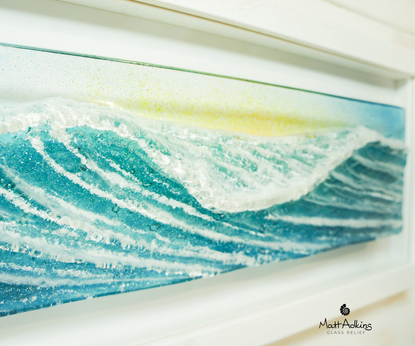 panoramic glass wall art wave teal blue sunrise
