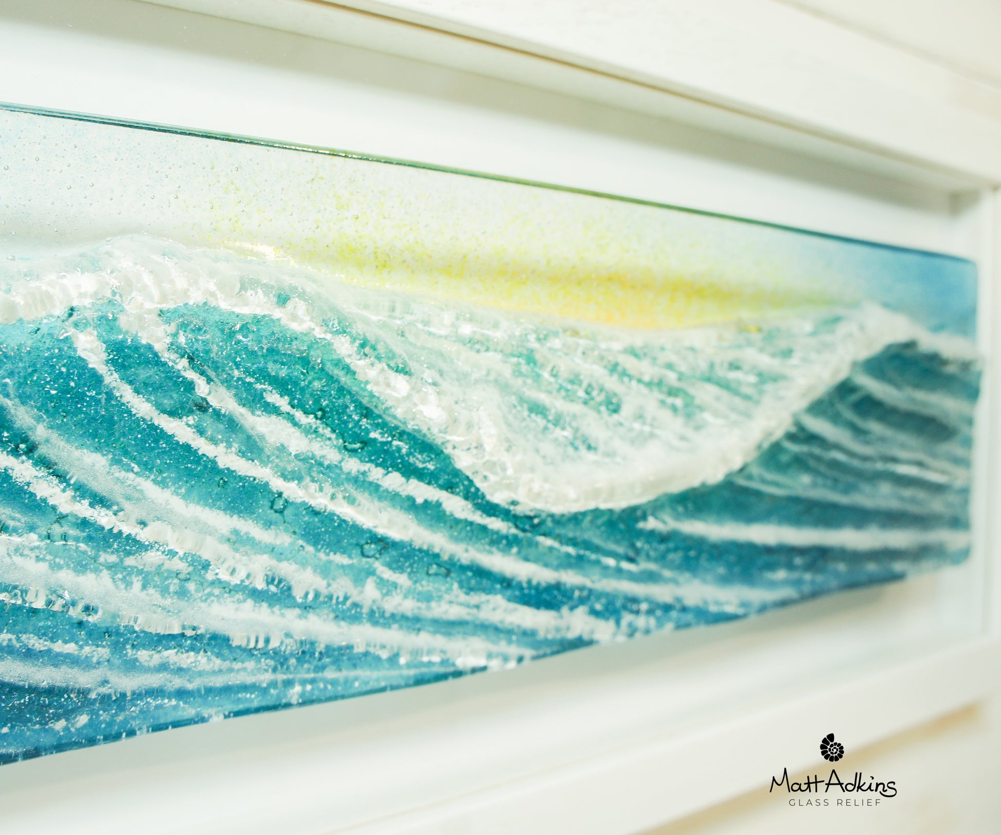 panoramic glass wall art wave teal blue sunrise