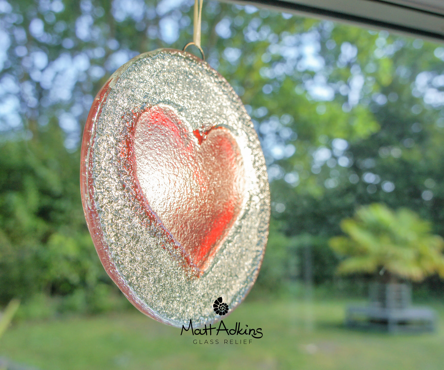 red fused glass heart window hanging suncatcher