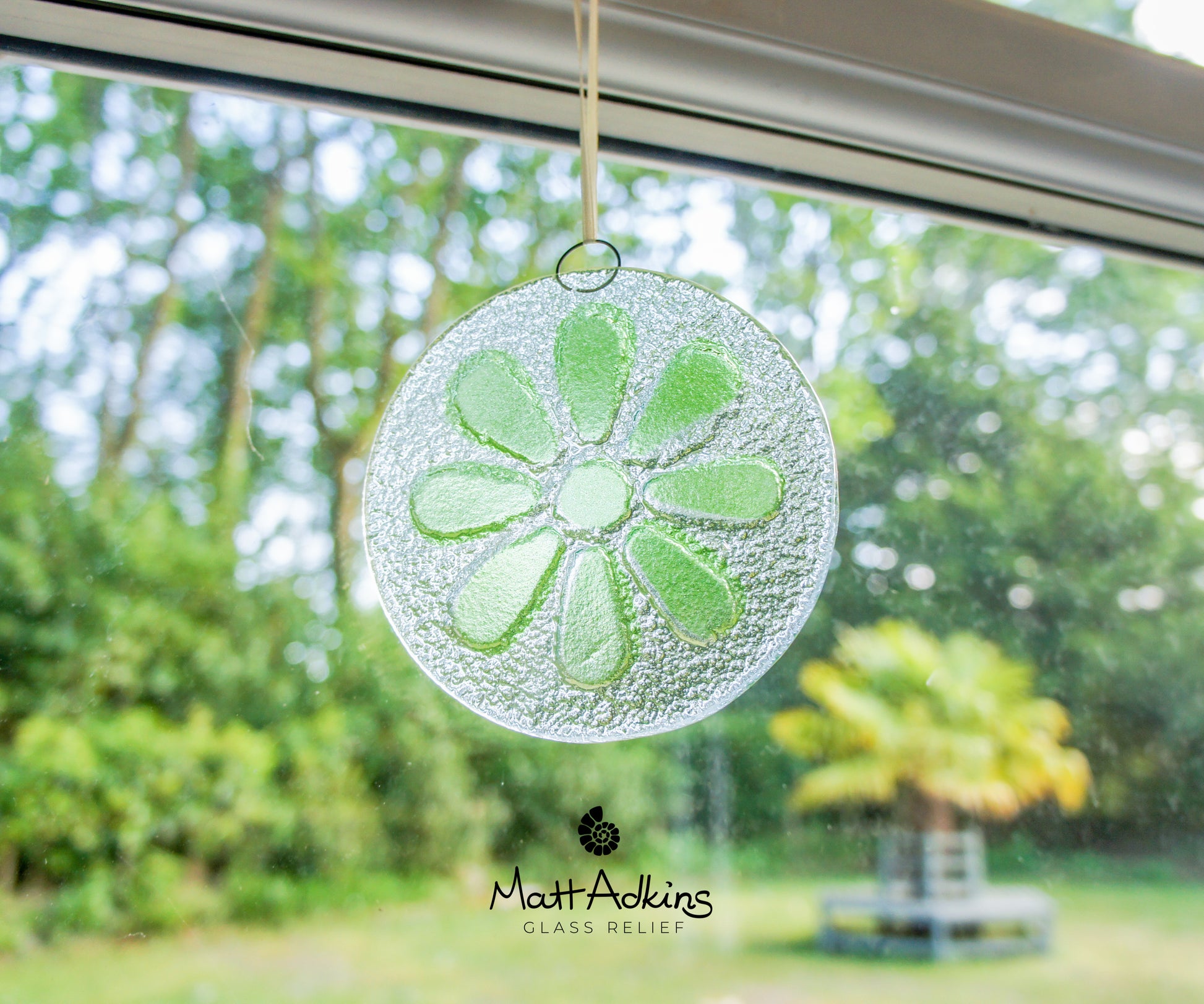 lime green daisy flower glass suncatcher