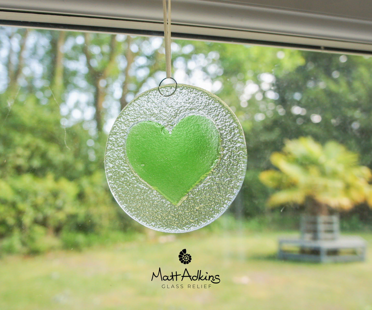 lime green love heart hanging glass suncatcher
