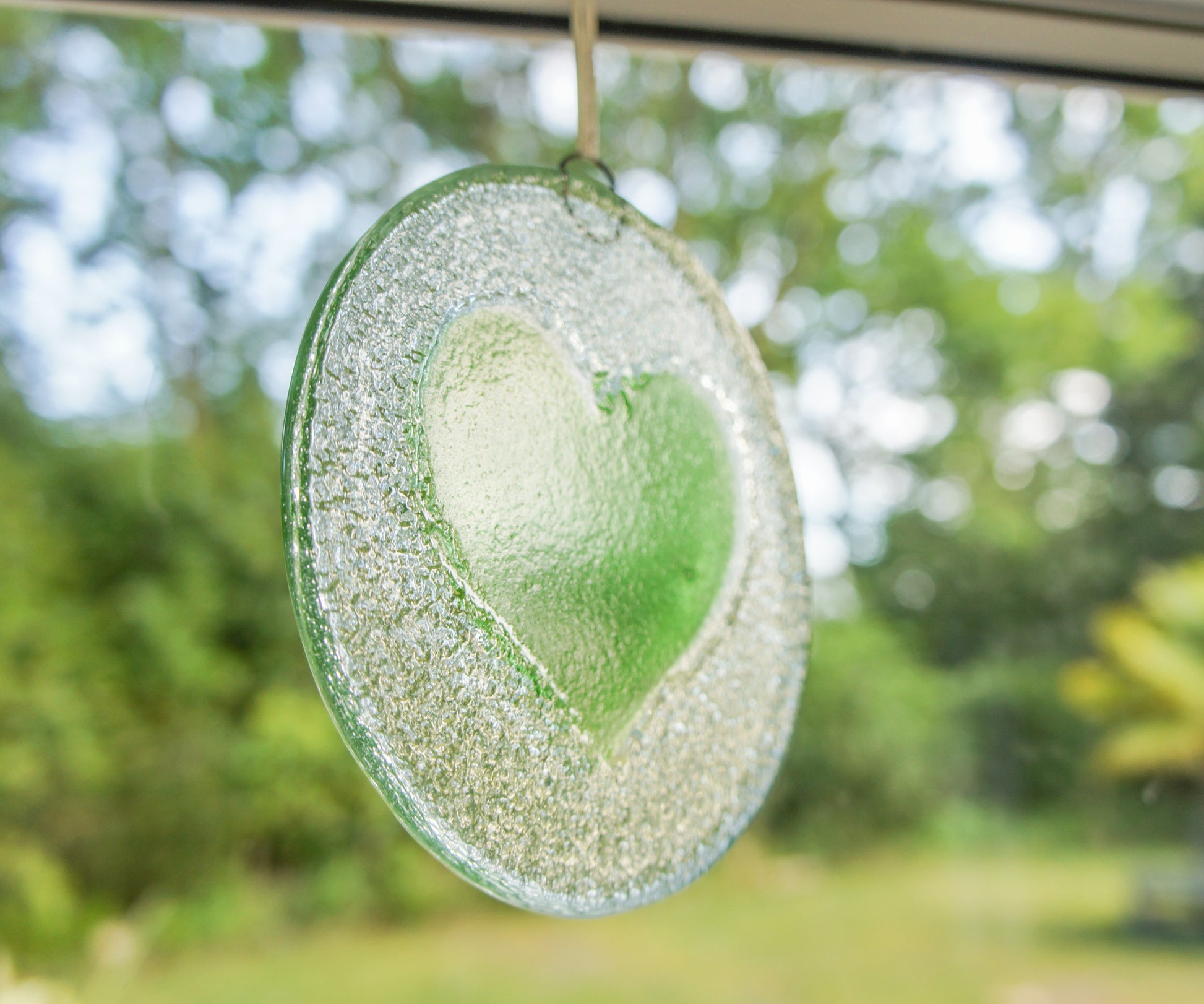 green love heart glass suncatcher 12cm