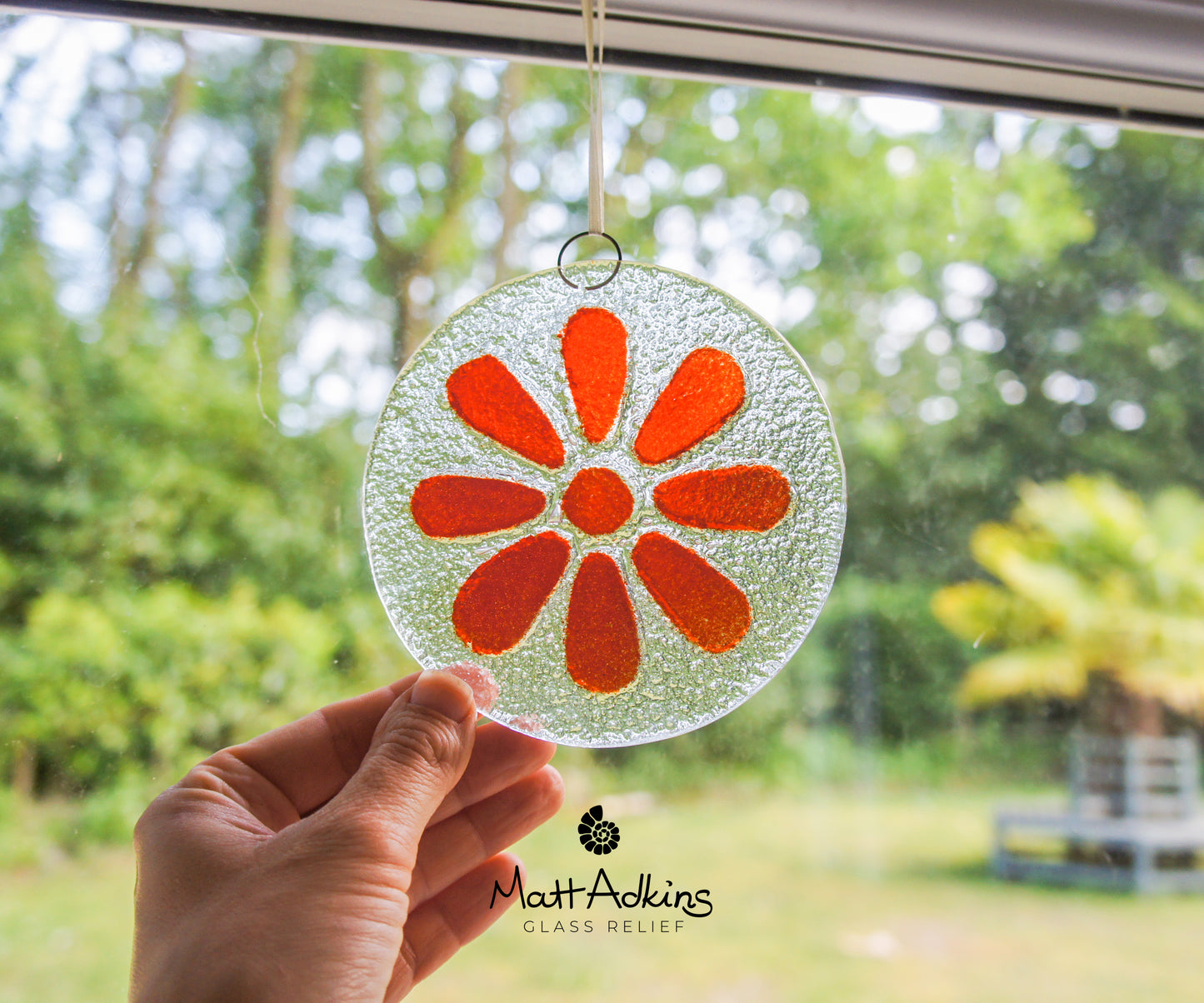 red flower handmade glass window decor