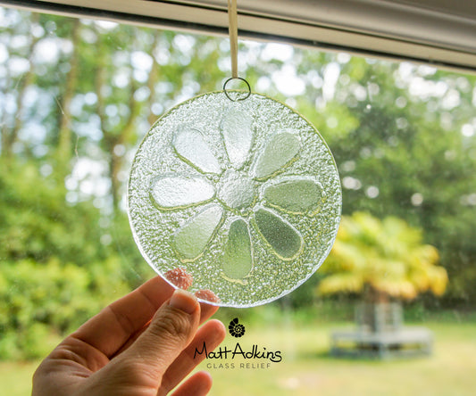 Clear Daisy Fused Glass Suncatcher - 12cm(5")