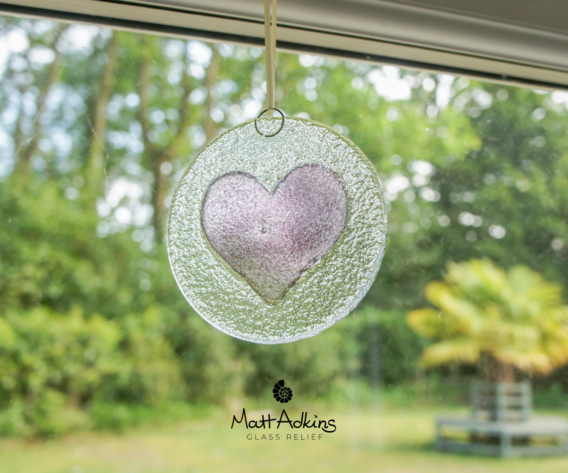 purple lilac love heart glass suncatcher