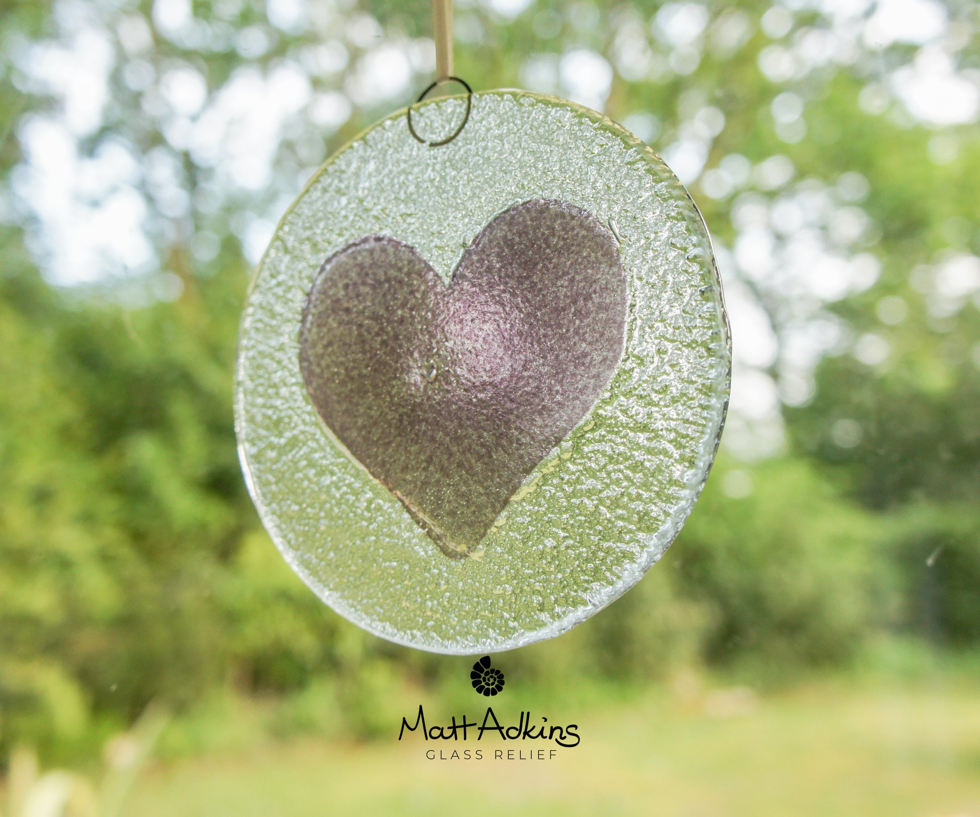 purple fused glass suncatcher heart hanging