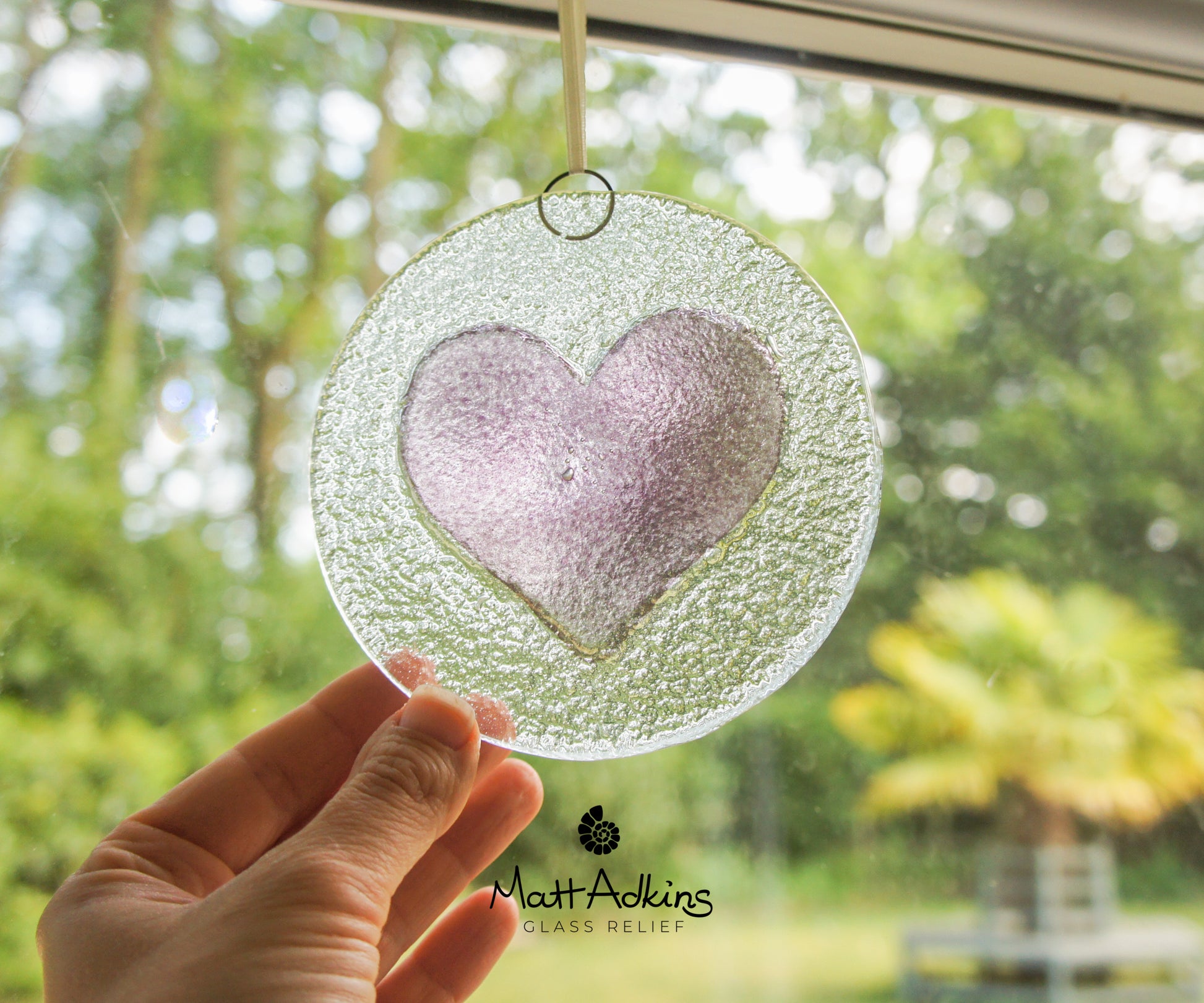 purple heart glass window suncatcher