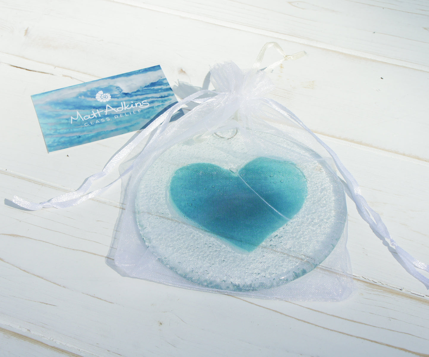 Turquoise Heart Window Hanging Suncatcher - 12cm(5")