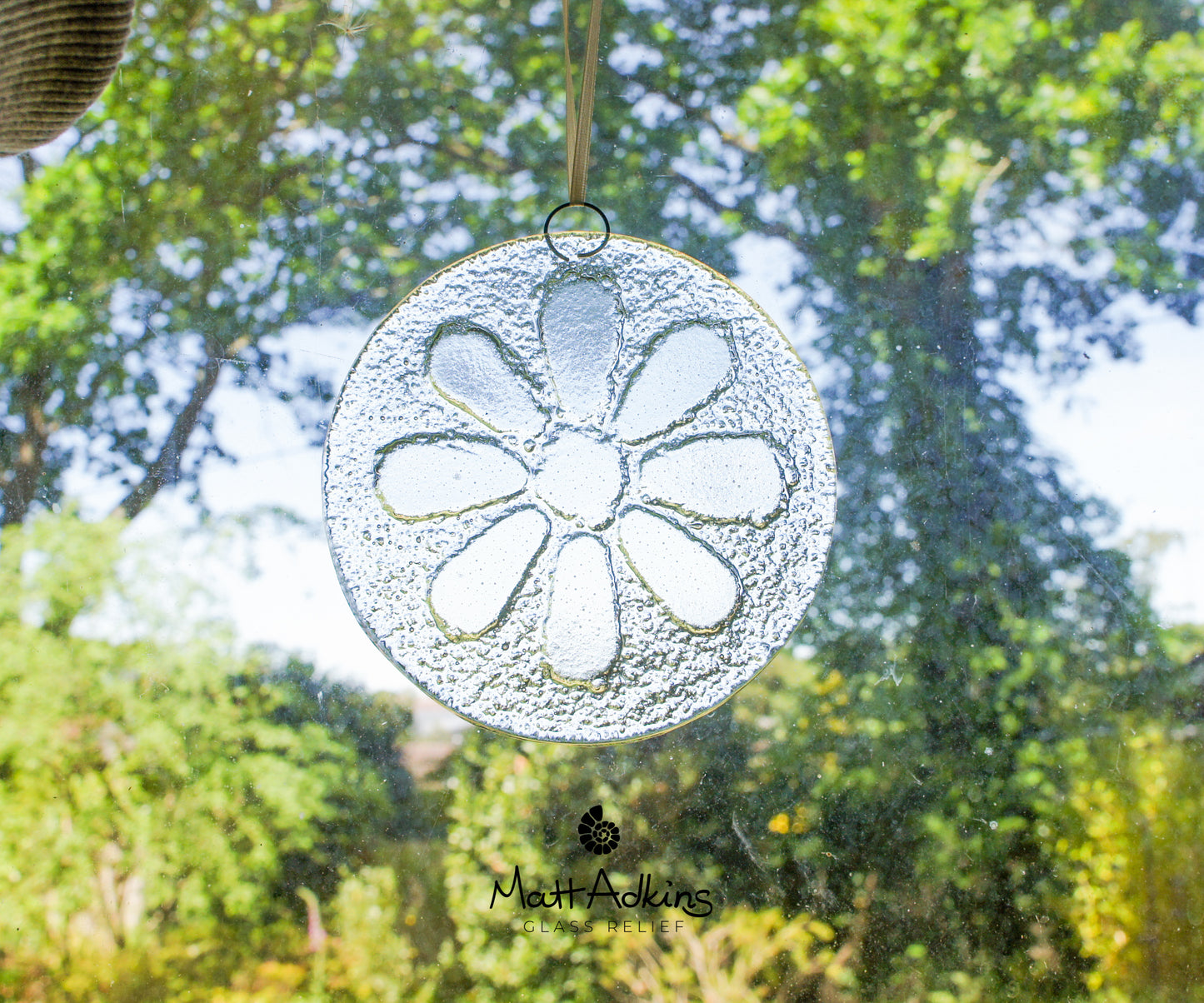 Clear Daisy Fused Glass Suncatcher - 12cm(5")