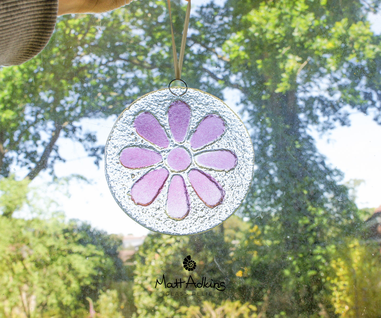 Cherry Daisy Glass Window Hanging Suncatcher - 12cm(5")