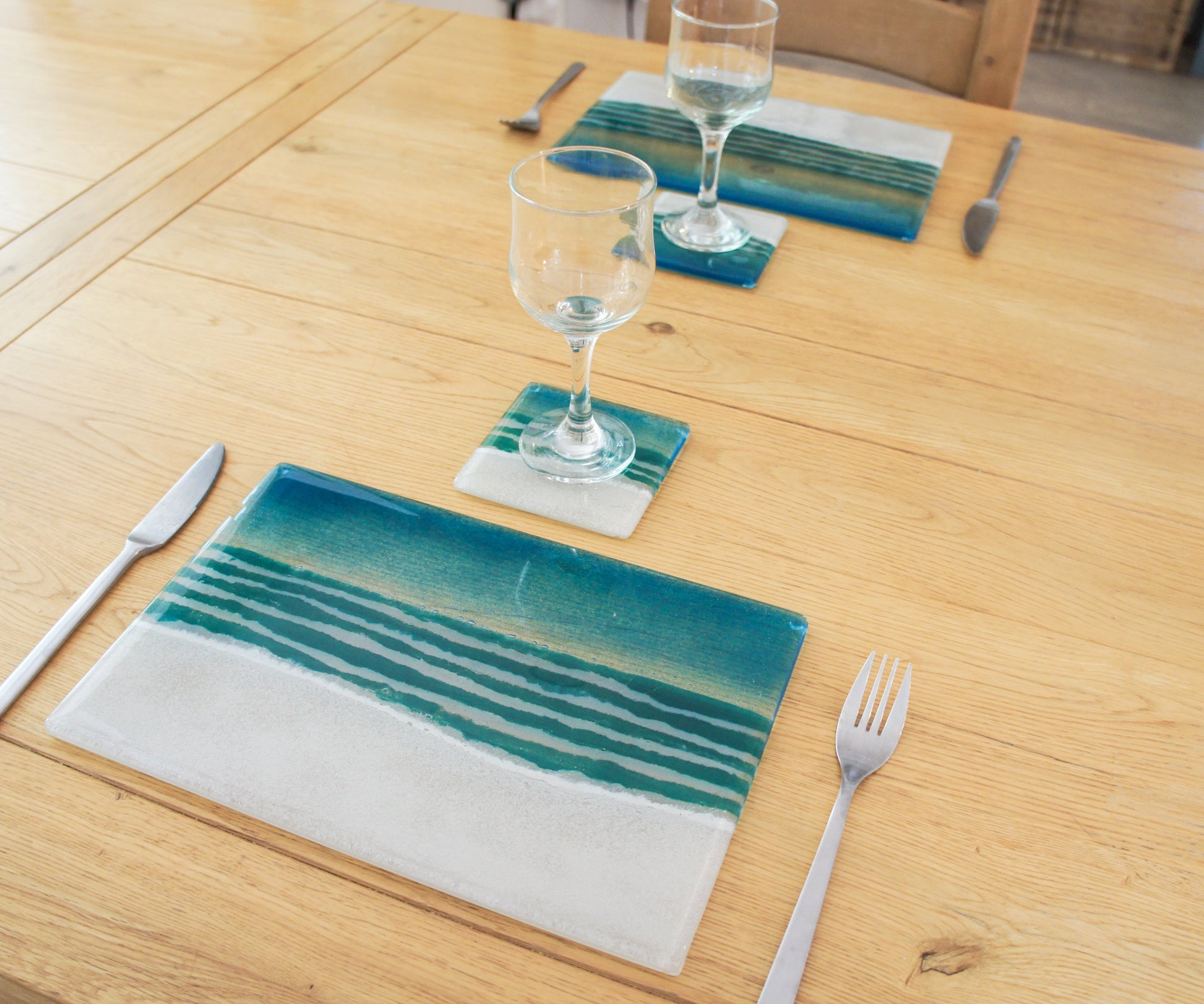 set of glass beach placemat and coaster sea beach tableware