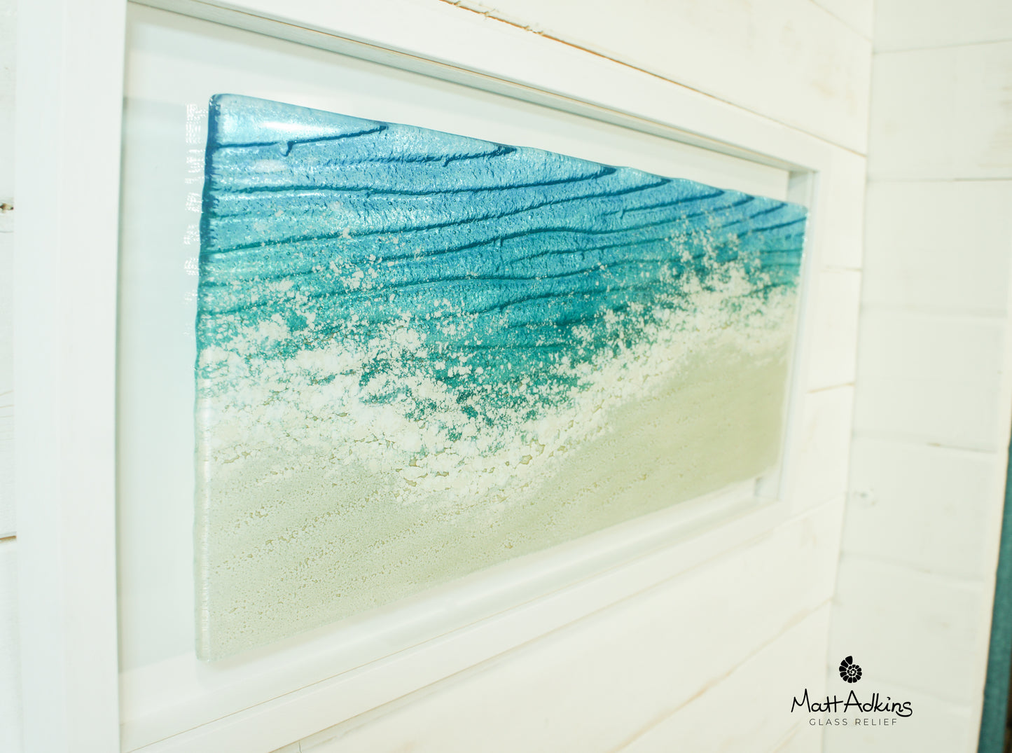 relief sea beach wave glass art
