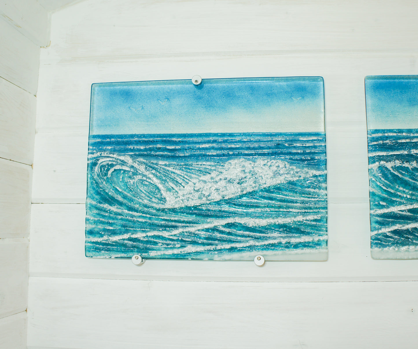 Small Triptych Coastal Wave Wall Panels - Left&Right 40x30cm (16x12")/Middle 43x30cm (17x12") with 9 fixings