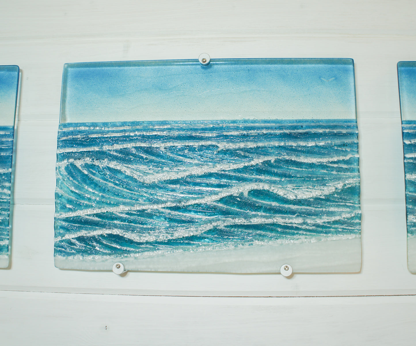 Small Triptych Coastal Wave Wall Panels - Left&Right 40x30cm (16x12")/Middle 43x30cm (17x12") with 9 fixings