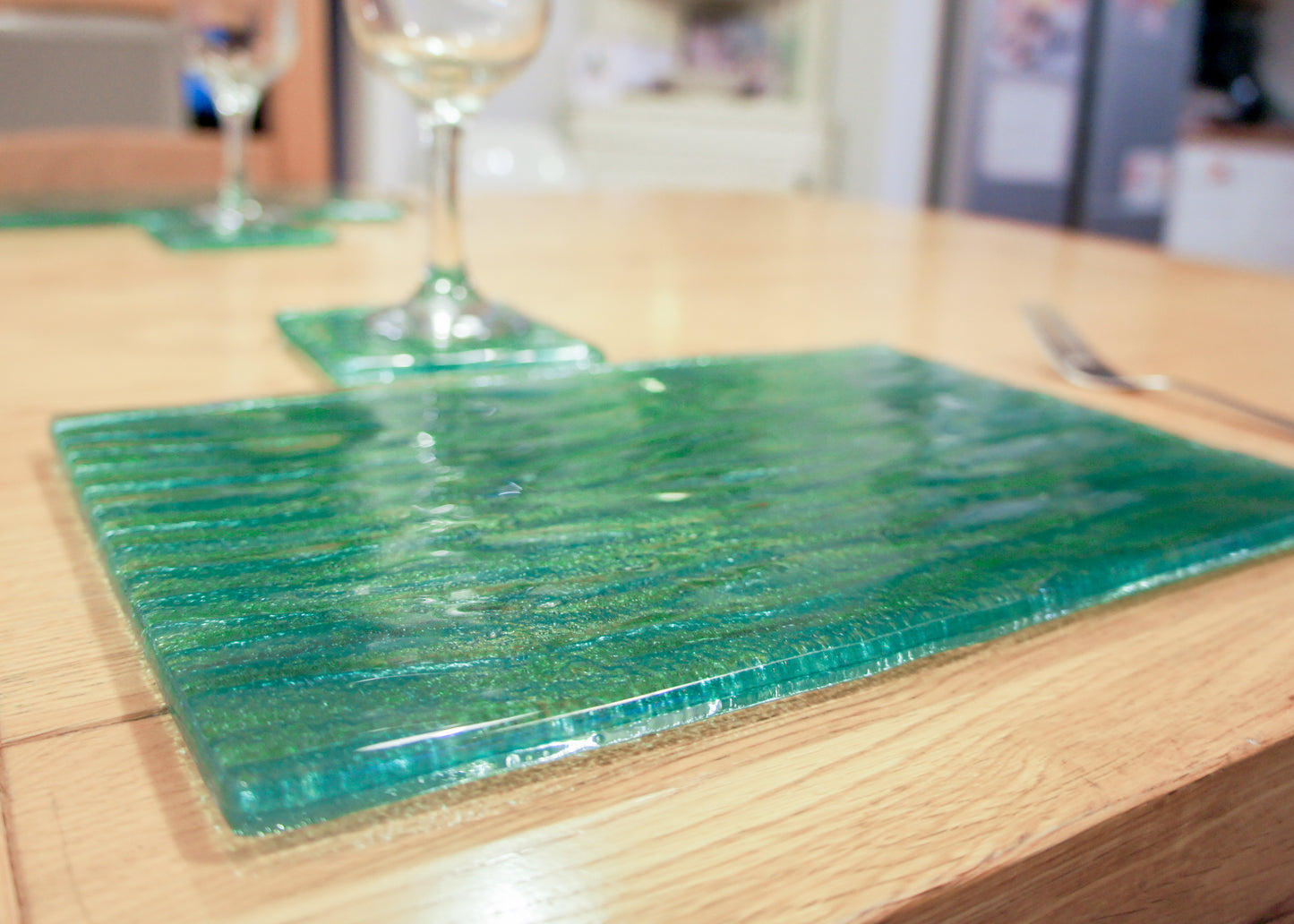 Placemat + Coaster - Seabed Turquoise Placemat 30x20cm(11 3/4 x 8 1/4") + matching coaster 10x10cm (4")