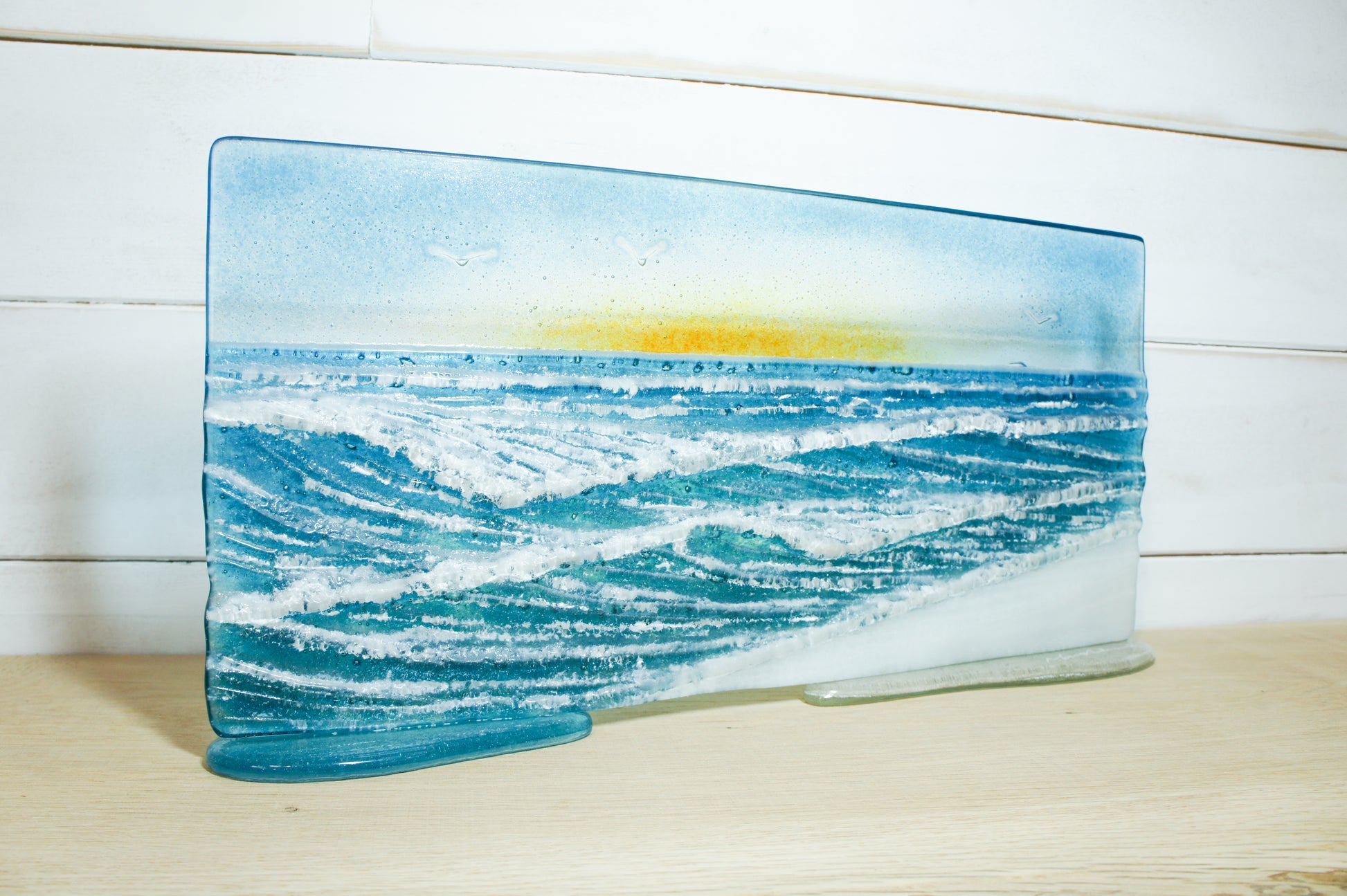 Wave Suncatcher fused glass art 40x20cm