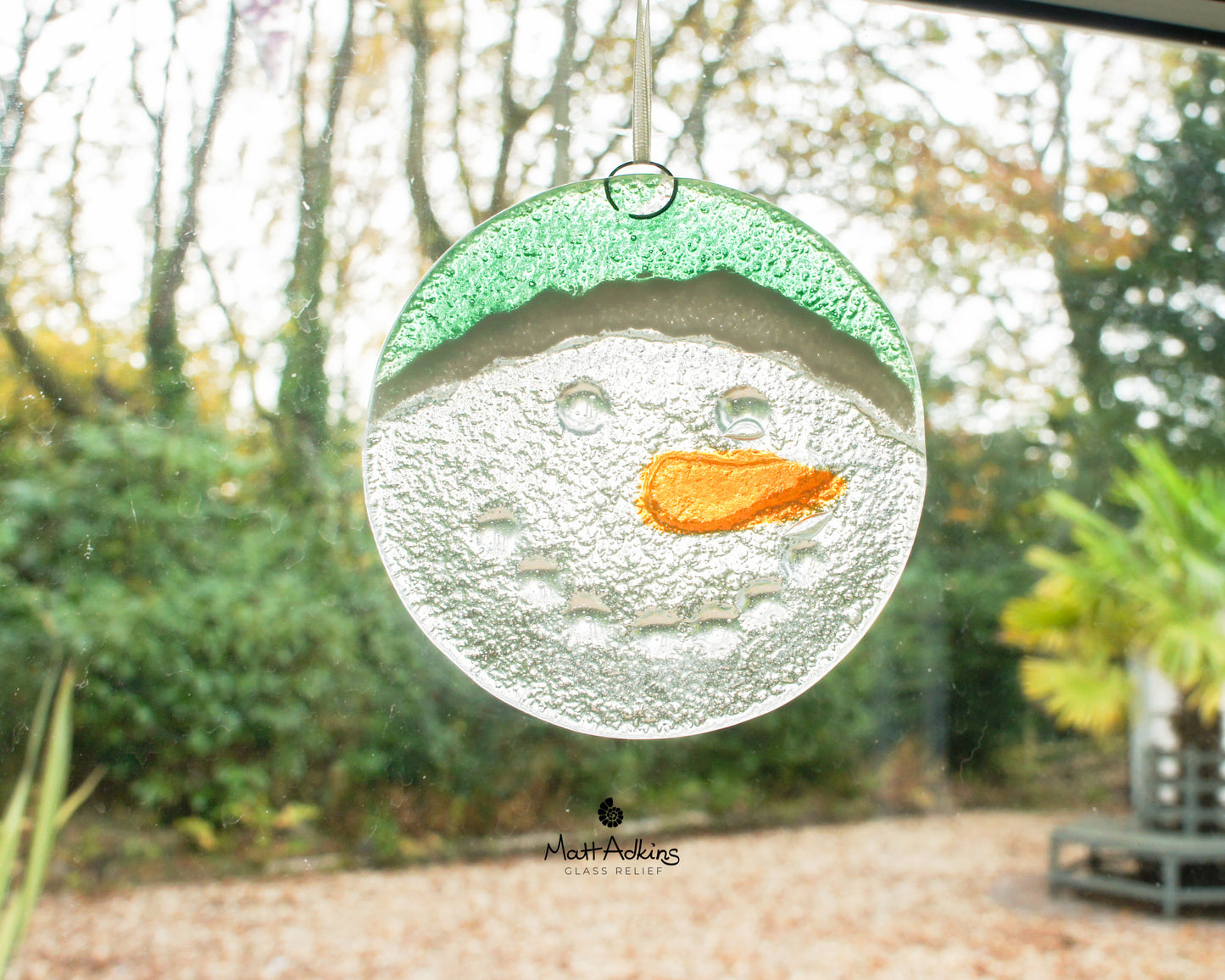 Snowman Green Hat Suncatcher - 12cm(5")