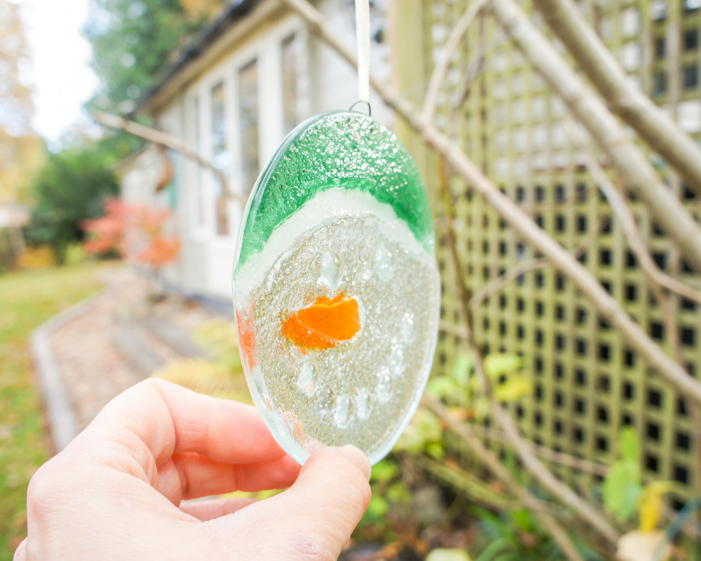 Snowman Green Hat Suncatcher - 12cm(5")